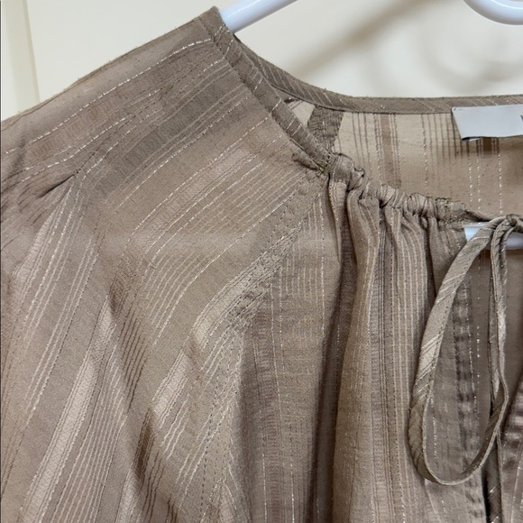 LOFT Taupe Blouse with Tie Neck - Picture 4 of 12